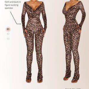 Elegant Leopard Print Long Sleeve Jumpsuit